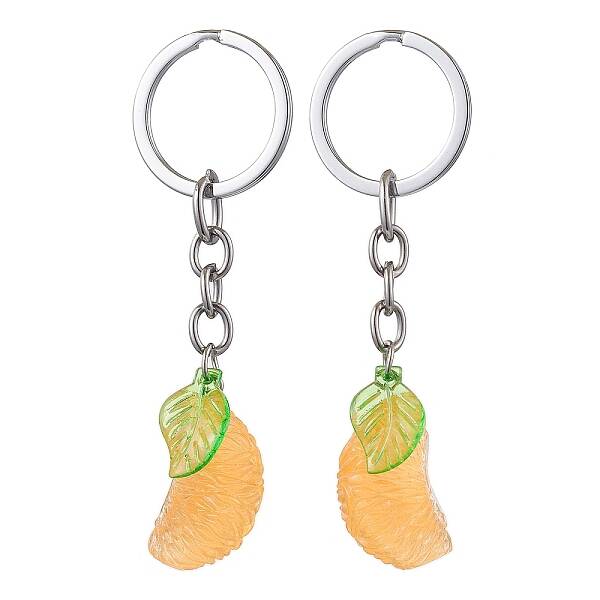 2Pcs Orange Slice Resin Keychains