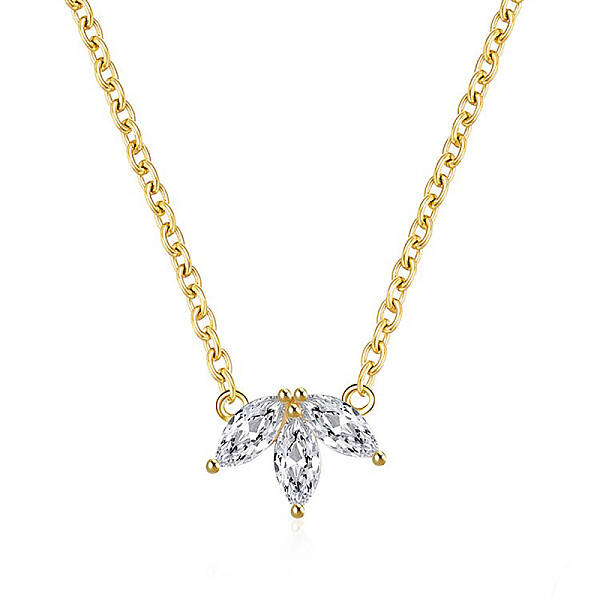 Fashionable 925 Sterling Silver Pave Clear Cubic Zirconia Clover Pendant Necklaces Simple and Versatile Daily Wear