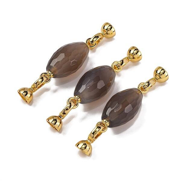 Rack Plating Brass and Grey Agate Flod Over Clasps