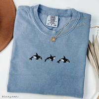 Comfort Colors Trio of Orcas T-shirt, Unisex Orca Tshirt, Whale Shirt, Orcas Shirt Gift For Men For Women  Casual Tshirt