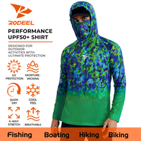 RODEEL UPF 50+ Sun UV Protection Hoodie Shirts, Men Raglan Long Sleeve Lightweight Quick Dry Breathable Cooling Rash Guard wi...