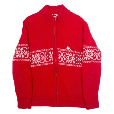 KAPPA Fleece Lined Mens Icelandic Cardigan Red High Neck 90s M