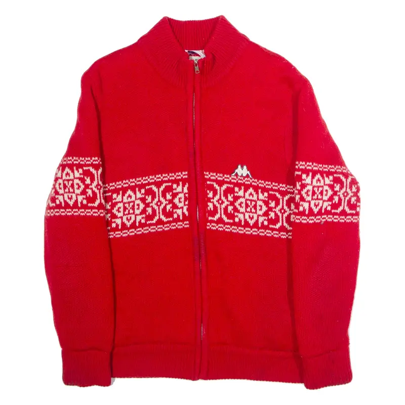 KAPPA Fleece Lined Mens Icelandic Cardigan Red High Neck 90s M