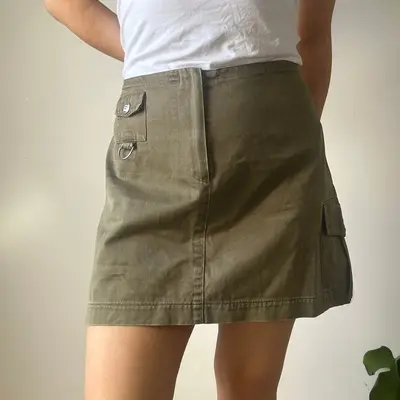 Iceberg Jeans Midi Skirt - 34W UK 14 Khaki Cotton