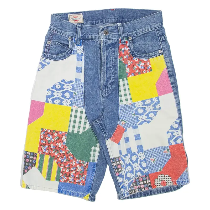 BLUEFAMILY Womens Denim Shorts Blue Floral XS W26