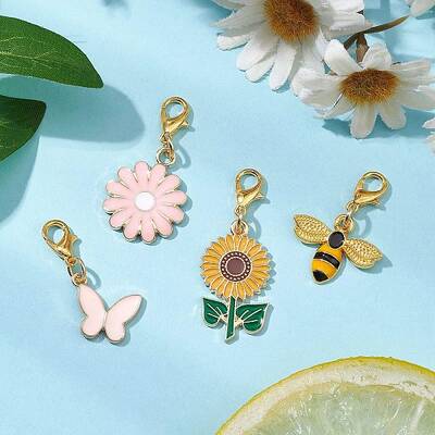 4Pcs Alloy Enamel Bee Flower Butterfly Pendant Decorations