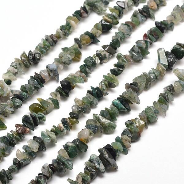 Natural Moss Agate Chip Bead Strands