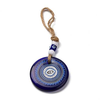 Flat Round with Evil Eye Lampwork Pendant Decoration