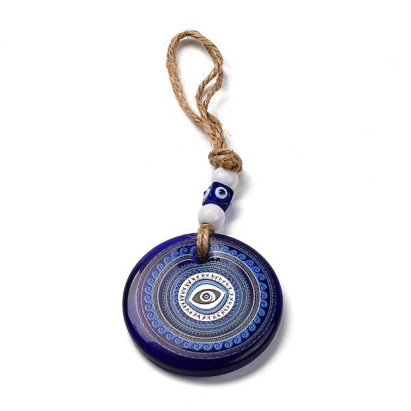 Flat Round with Evil Eye Lampwork Pendant Decoration