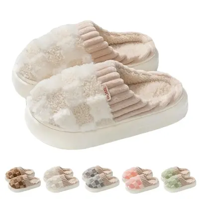 Cotton Slippers for Womens Fashion Autumn/Winter Solid Color Indoor House Shoes with Stripes - Warm Family Slippers for Home ...
