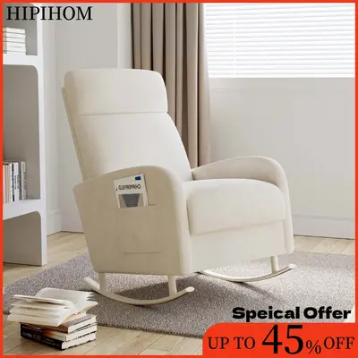 HIPIHOM Nursery Chair Rocking Chair Mom chair,Ergonomically designed recliner, Soft White Fabric Upholstery , Ideal for Livin...