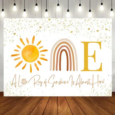 Sun Rainbow Golden Glitter 1st Birthday Backdrop - Aperturee