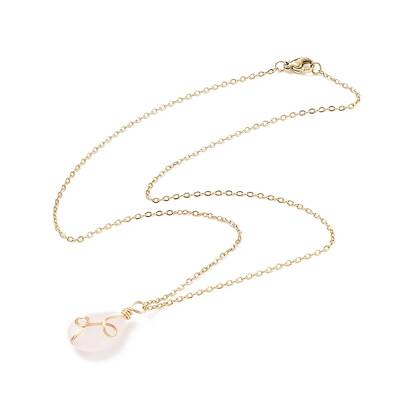 Natural Rose Quartz Teardrop Pendant Necklace
