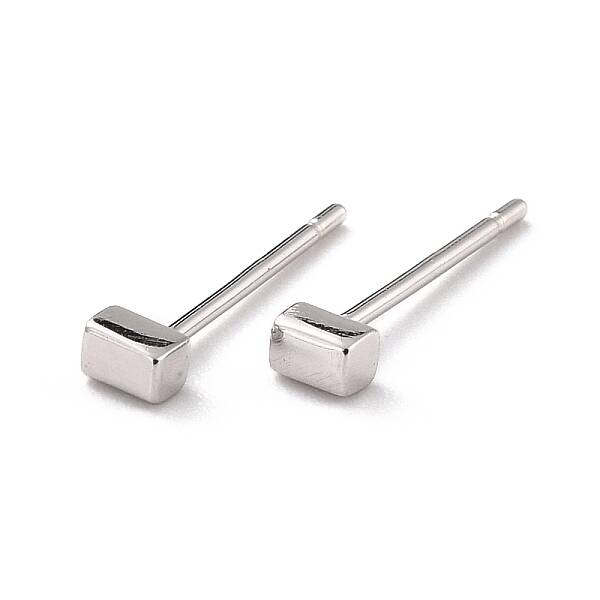 Anti-Tarnish Minimalist Rectangle Rhodium Plated 925 Sterling Silver Stud Earrings