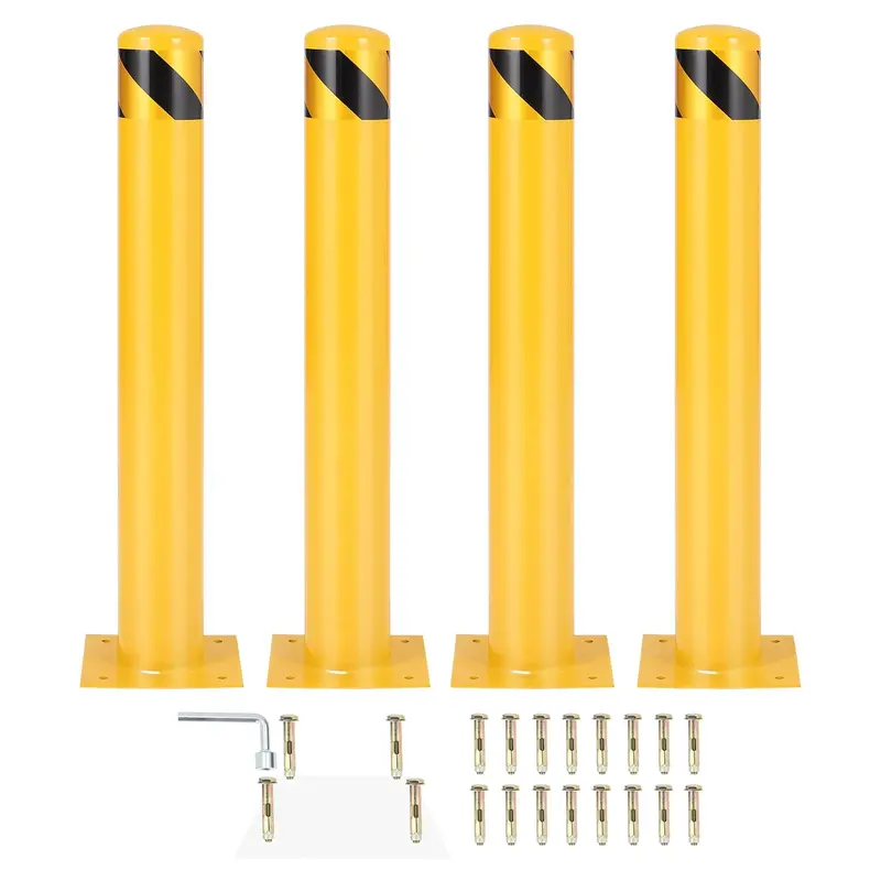 Garvee Safety Bollard Post 42 x 4.5 Steel with Anchor Bolts Impact-Resistant & High-Visibility Reflective Strips CE-Certi...
