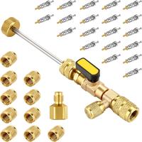 AC Valve Core Remover Installer Tool with Dual Size SAE 1/4 & 5/16 Port, 20 PCS Valve Cores with Teflon Seal and 10 PCS Brass...