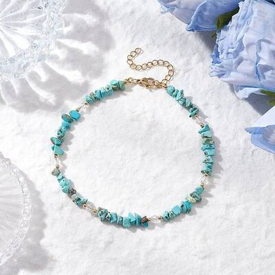 Dyed Natural Howlite Chip & Glass Beaded Anklets