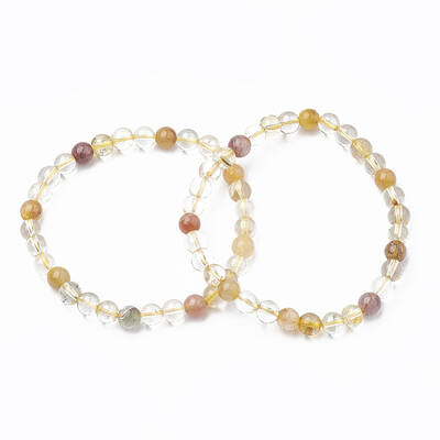 Natural Rutilated Quartz Beaded Stretch Bracelets