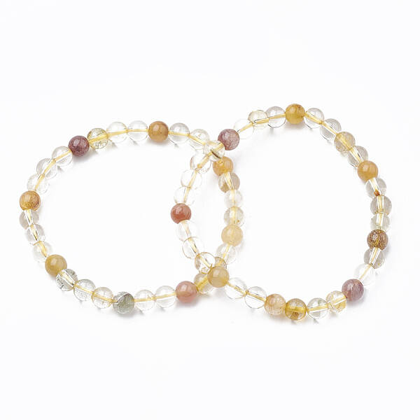 Natural Rutilated Quartz Beaded Stretch Bracelets