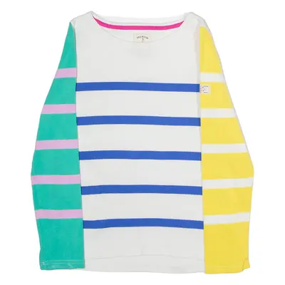 JOULES Striped Womens T-Shirt White Long Sleeve Crew Neck UK 10