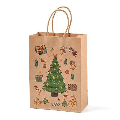 Christmas Theme Printed Kraft Paper Bags with Handles