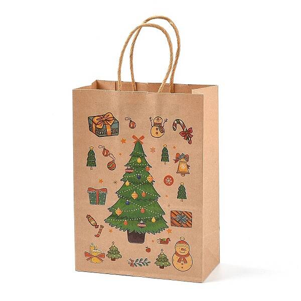 Christmas Theme Printed Kraft Paper Bags with Handles