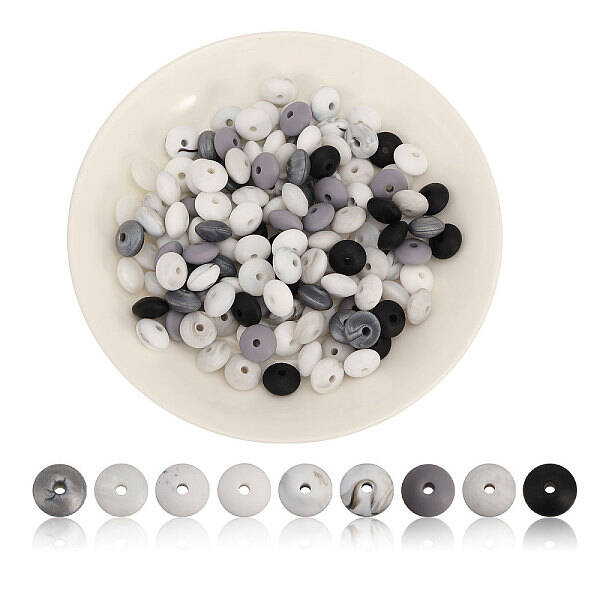 144Pcs 9 Style Rondelle Food Grade Eco-Friendly Silicone Abacus Beads