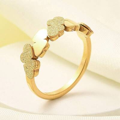 Textured Heart 304 Stainless Steel Finger Ring for Women