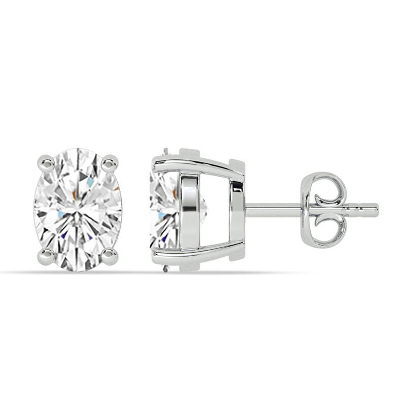 Certified Lab Grown Four Prong Oval Shape Diamond Stud Earring | 14K White Gold 3 ct. tw.