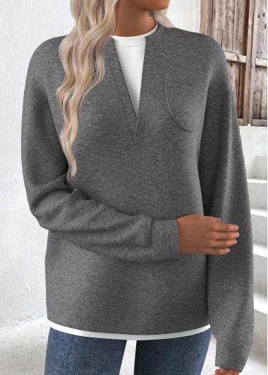Modlily Grey Fake 2in1 Long Sleeve Round Neck Sweatshirt - M