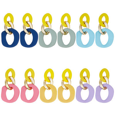 6 Pairs 6 Colors Oval Acrylic Dangle Stud Earrings with Steel Iron Pins for Women