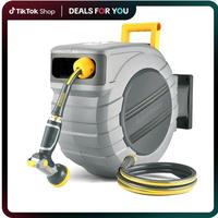 GLAHODEN Retractable Hose Reel, Max 130 FT / 115 FT / 100FT / 90FT / 65FT Garden Water Hose Reel with 9-Pattern Nozzle, 180°...