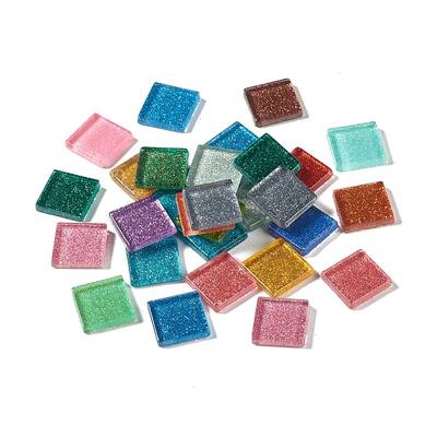 Square with Glitter Powder Mosaic Tiles Glass Cabochons