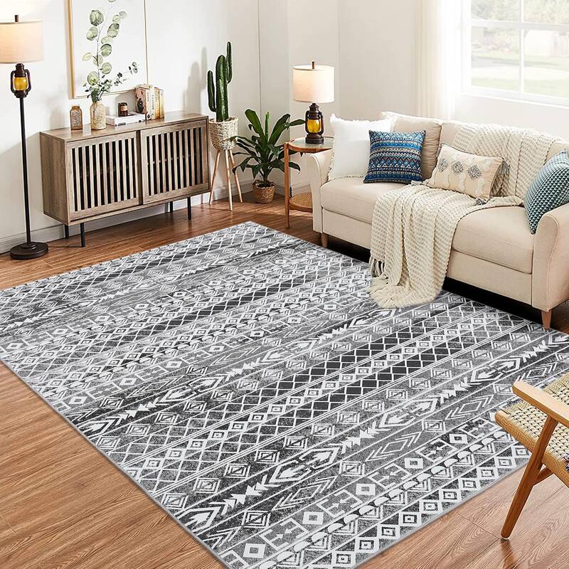 Garvee Geometric Area Rug 3x5 - Machine Washable, Easy-Cleaning, Non-Shedding, Stain Resistant, Non-Slip, Foldable Indoor Mat...
