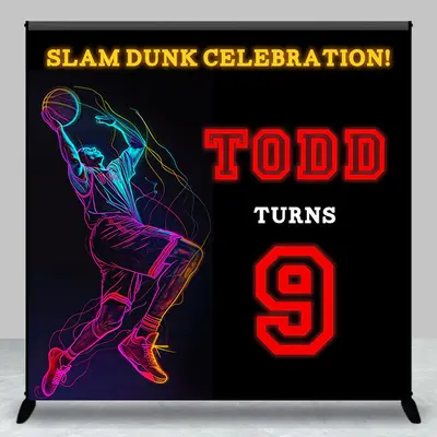 Aperturee Slam Dunk Celebrate Custom 9Th Birthday Backdrop | Diy Birthday Backdrop | Custom Cake Smash Backdrop | Custom Happ...