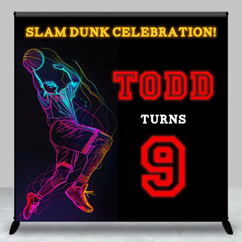 Aperturee Slam Dunk Celebrate Custom 9Th Birthday Backdrop | Diy Birthday Backdrop | Custom Cake Smash Backdrop | Custom Happ...