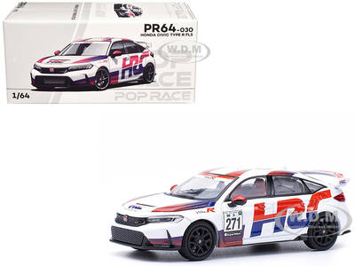 Honda Civic Type R FL5 HRC - Honda Racing White with Graphics 1/64 Diecast Model Car by Pop Race