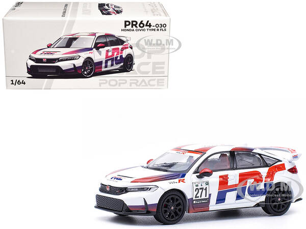 Honda Civic Type R FL5 HRC - Honda Racing White with Graphics 1/64 Diecast Model Car by Pop Race