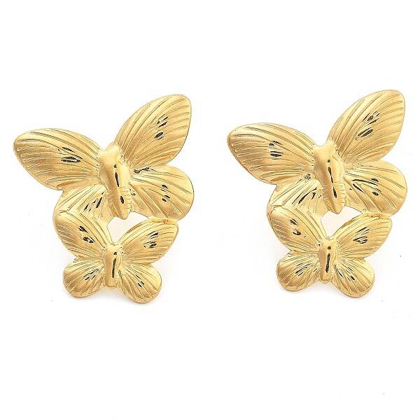 Ion Plating(IP) 304 Stainless Steel Butterfly Stud Earrings