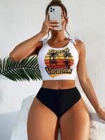 Two-piece Set Women's Coconut Tree Print Swimsuit Crop Tankini Tops & High Waist Swim Bottom Swimsuits Sets, Bathing Suits,  ...