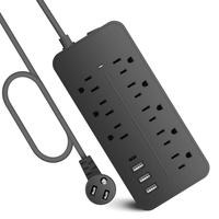 Extension Cord , Surge Protector Power Strip with 8 Widely Outlets 4 USB Ports, Flat Plug, Wall Mount Outlet Extender, Multip...