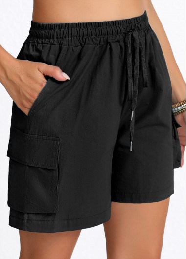 Modlily Black Pocket Elastic Waist High Waisted Shorts - M