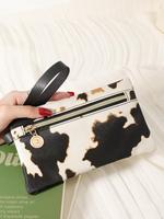 Women's Fashion Colorblock Cow Pattern Zipper Wristlet Bag, Casual Coin Purse, Phone Storage Elegant Clutch Bag