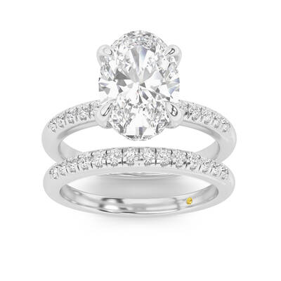 Aurelia Lab Grown Oval Shaped Diamond Engagement Ring with the BonBon Quarter Coverage Wedding Band | 10K White Gold 1 3/8 ct...