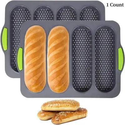 Silicone Bread Pan, 1 Count 4-grid Non-stick Bread Mold, Heat-resistant Baking Mold for Home Handmade Bread, Baking Tool for ...