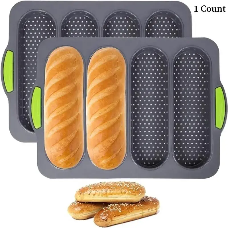 Silicone Bread Pan, 1 Count 4-grid Non-stick Bread Mold, Heat-resistant Baking Mold for Home Handmade Bread, Baking Tool for ...