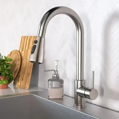 Brushed Nickel Kitchen Faucet with Pull Down Sprayer, High Arc Single Hole Kitchen Sink Faucet with Sprayer, Commercial Moder...