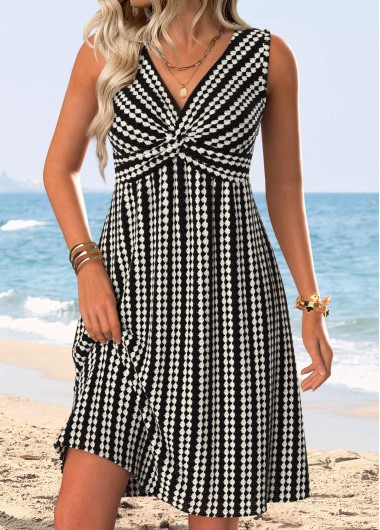 Modlily Black Tummy Coverage Sleeveless V Neck Dress - M