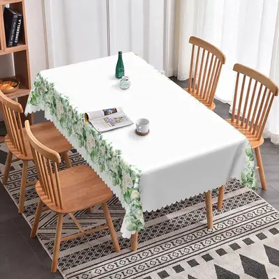 Aperturee Green Floral White Spring Rectangle Tablecloth, 52x70 Inch, 30.82 USD, rectangle tablecloths, ZJY04683-A
