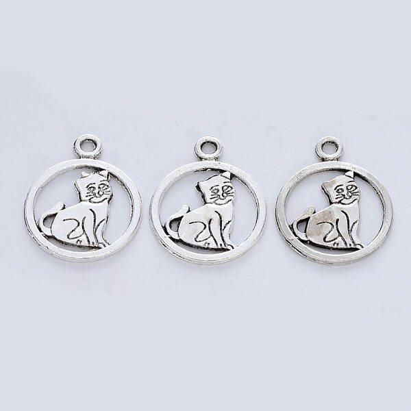 Tibetan Style Alloy Kitten Pendants